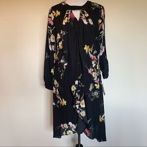 New With Tags black floral chiffon dress